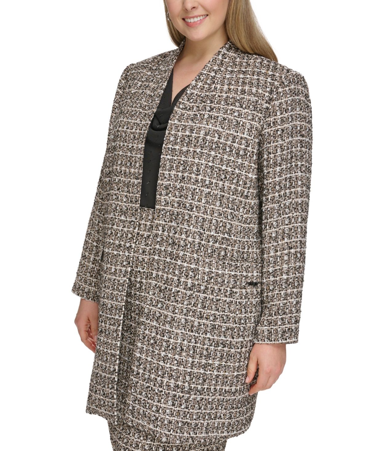 Calvin Klein Plus Size Novelty Open-Front Topper Jacket - Black Multi