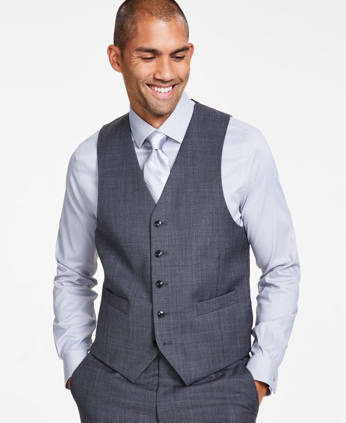 Michael Kors Men&#39;s Classic-Fit Wool-Blend Stretch Solid Suit Vest - Mid Grey