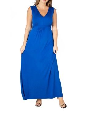 24seven Comfort Apparel Plus Size Sleeveless Empire Waist Maxi Dress - Royal