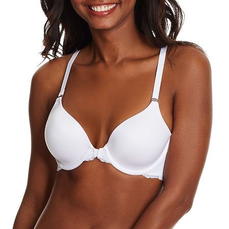 Maidenform Women&#39;s One Fab Fit Extra Coverage Lace T-Back Bra in White | Plus Size 38B | HerRoom.com