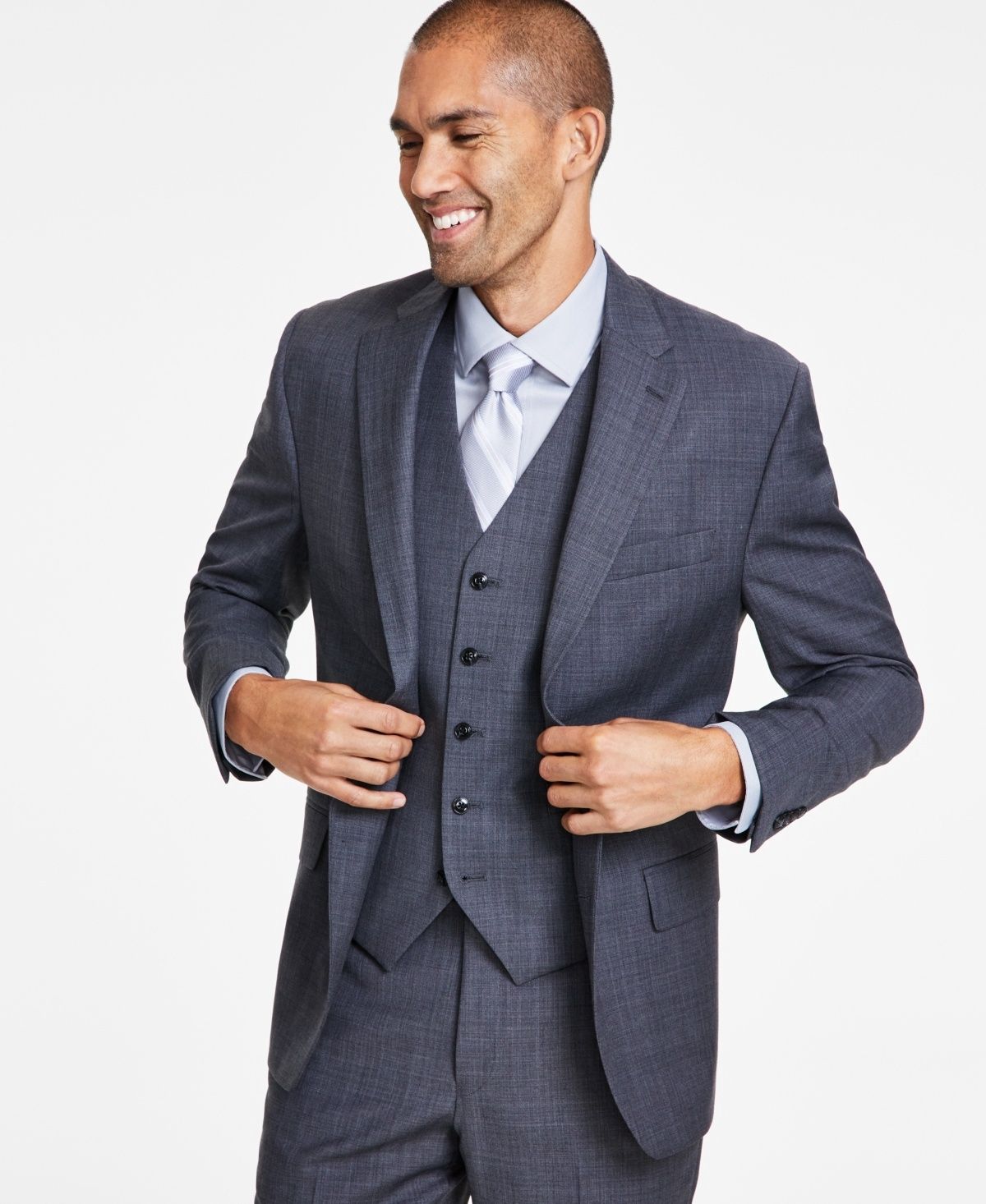 Michael Kors Men&#39;s Classic-Fit Wool-Blend Stretch Solid Suit Jacket - Mid Grey