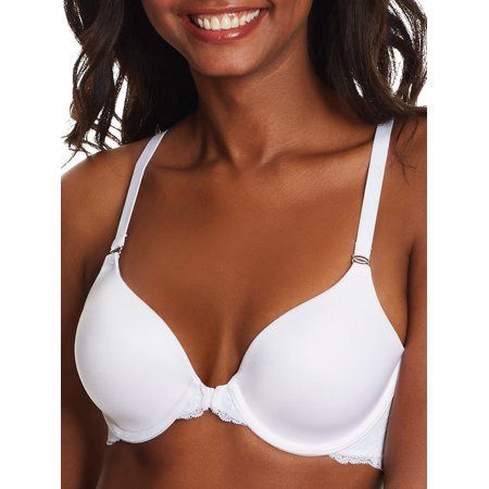 Maidenform Women&#39;s One Fab Fit Extra Coverage Lace T-Back Bra in White | Plus Size 40C | HerRoom.com