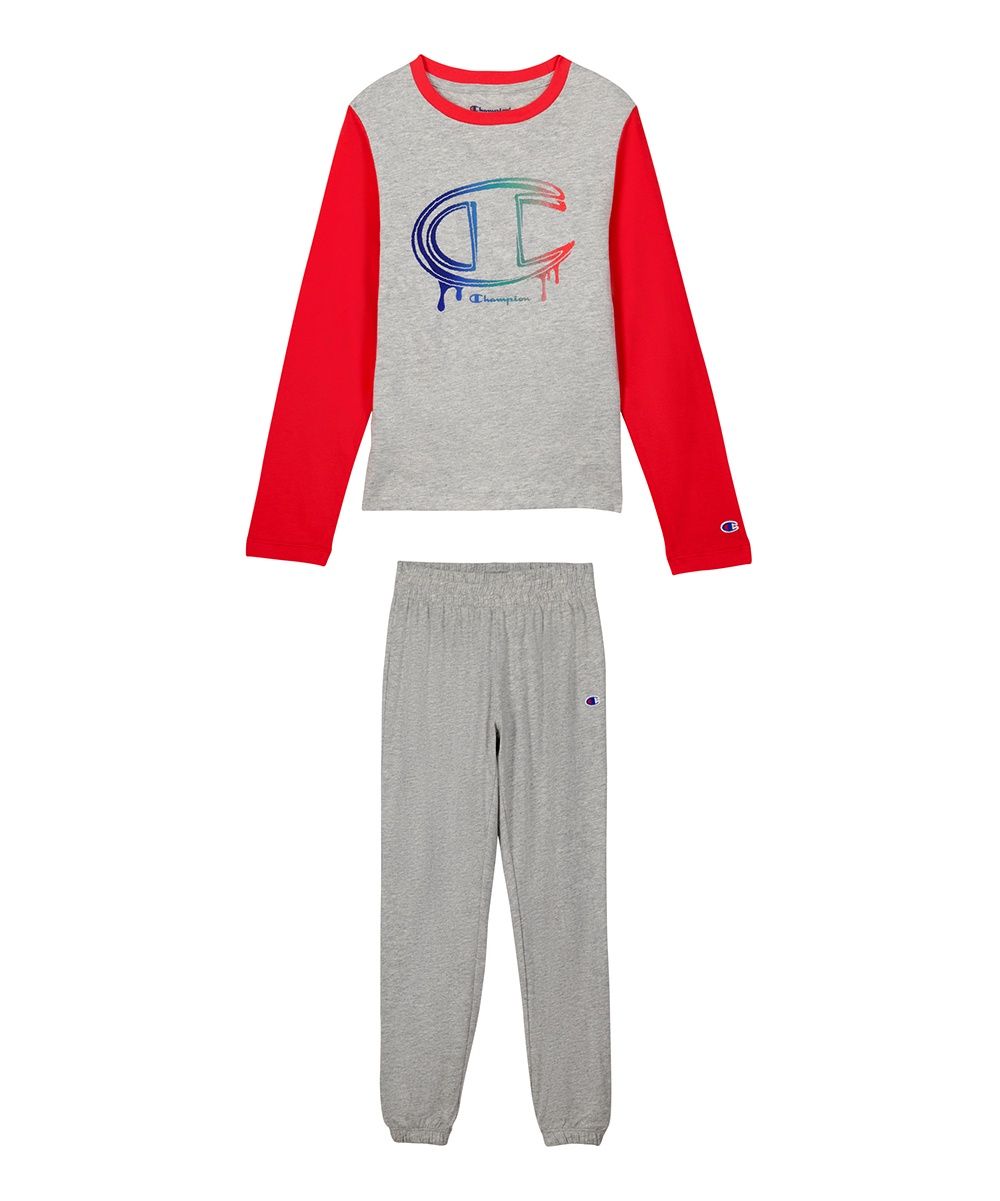 Champion Little Boys Colorblocked Long Sleeves T-shirt and Jersey Pants, 2 Piece Set - Oxf Gray Hth, Scar, Oxf Gray Hth