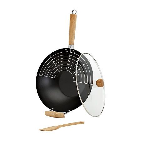 Infuse 4pc Wok Set: Aluminum Cookware, Gas &amp; Electric Compatible, Includes Spoon &amp; Storage Containers