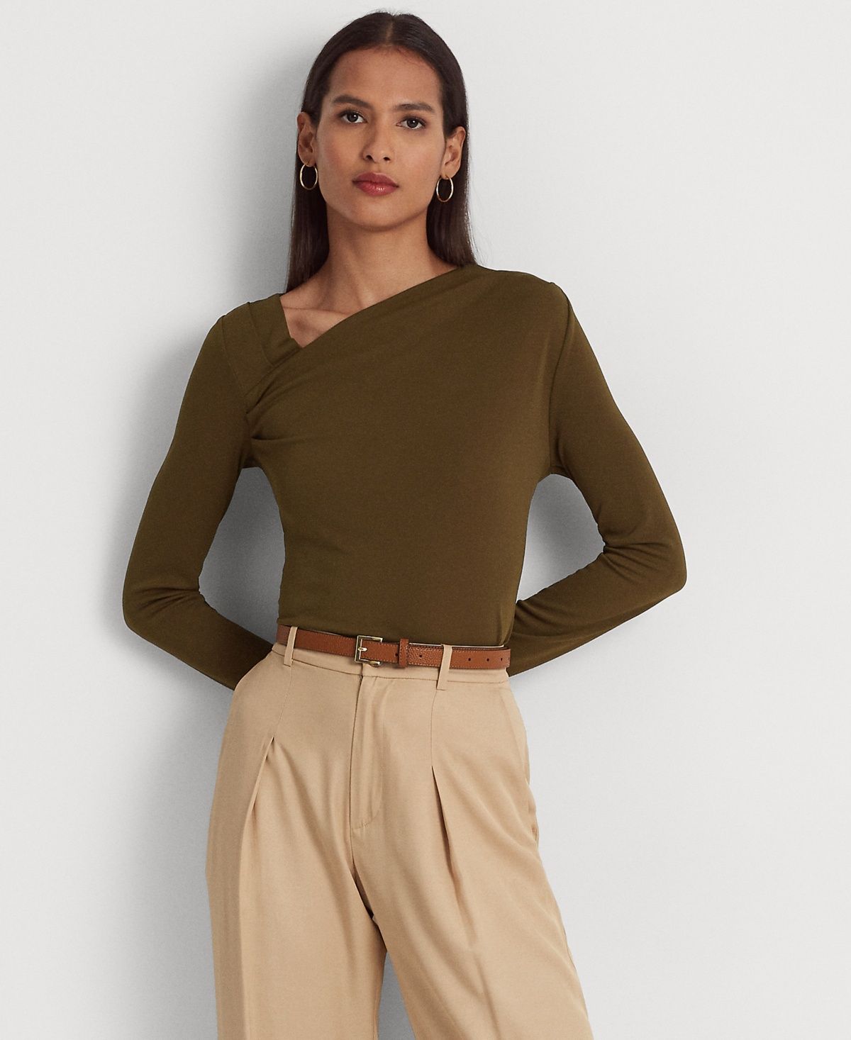 Lauren Ralph Lauren Women&#39;s Asymmetric Stretch Jersey Top - Botanic Green