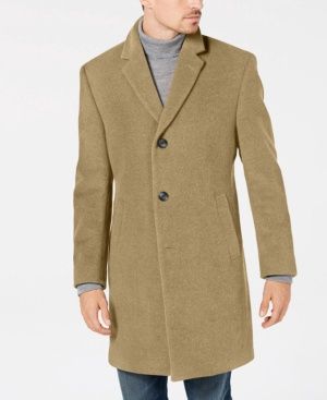 Nautica Men&#39;s Barge Classic Fit Wool/Cashmere Blend Solid Overcoat - Camel