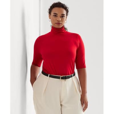 LAUREN Ralph Lauren Plus-Size Stretch Jersey Turtleneck (Martin Red) Women&#39;s Sweater