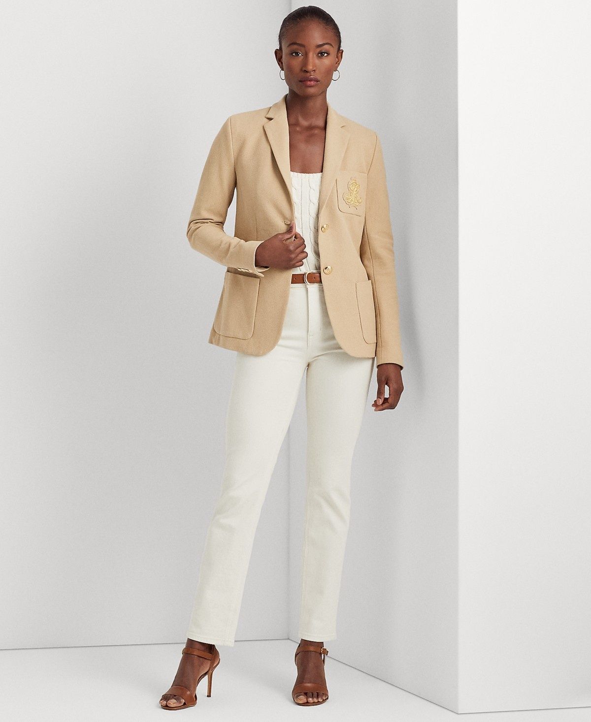Lauren Ralph Lauren Jacquard Blazer Birch Tan L