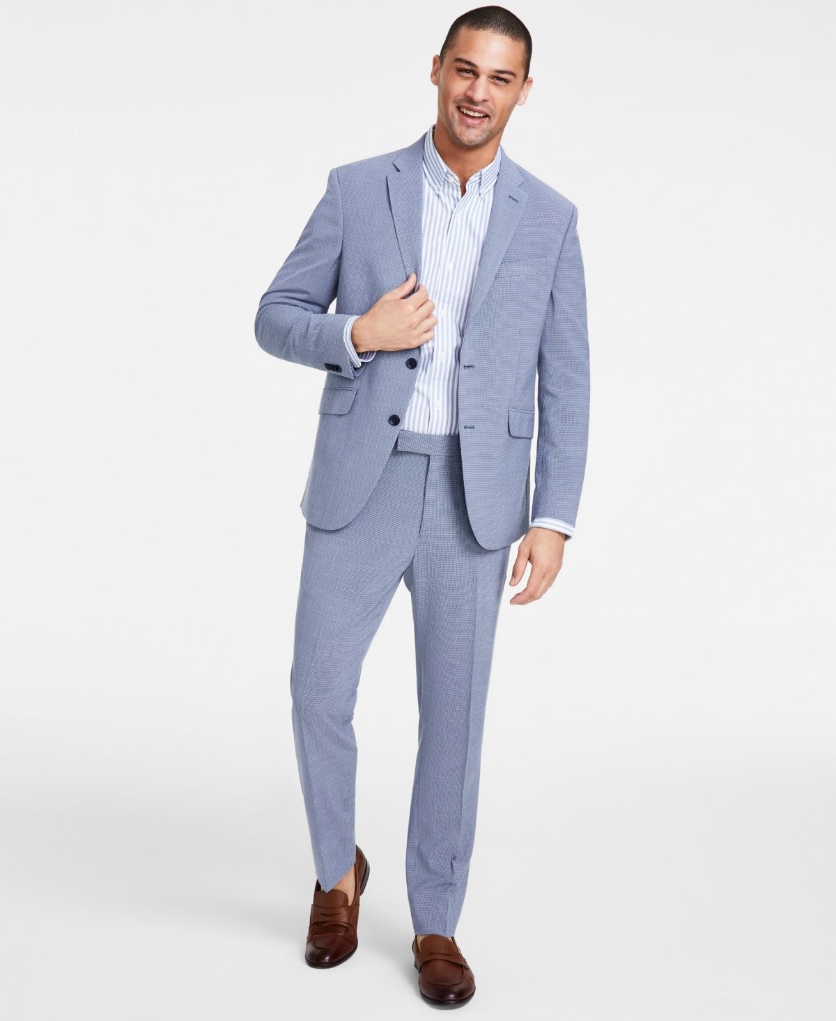 Kenneth Cole | the Mini-Houndstooth Slim-Fit Suit in BLUE Jacket only , Size: 36S