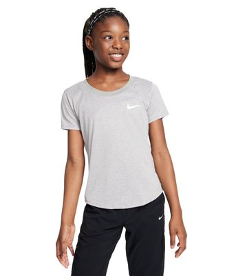 Kids' Nike Dri-FIT Scoop Essential T-Shirt Large Tumbled Grey/Flt Silver/Htr/White