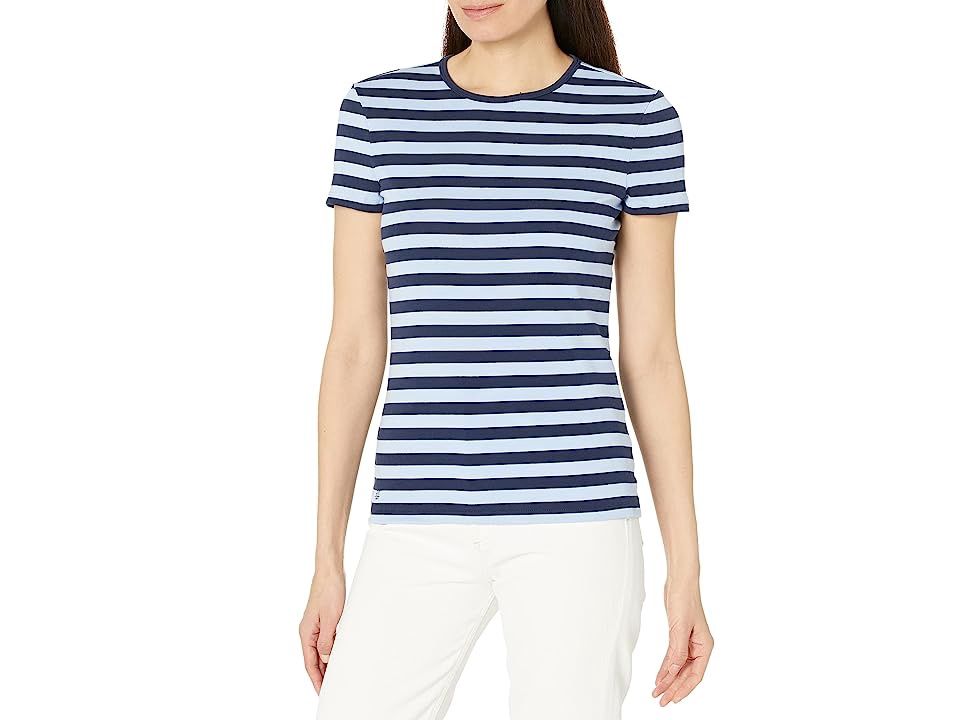 LAUREN Ralph Lauren Striped Stretch Cotton Tee (French Navy/Pebble Blue) Women&#39;s Clothing
