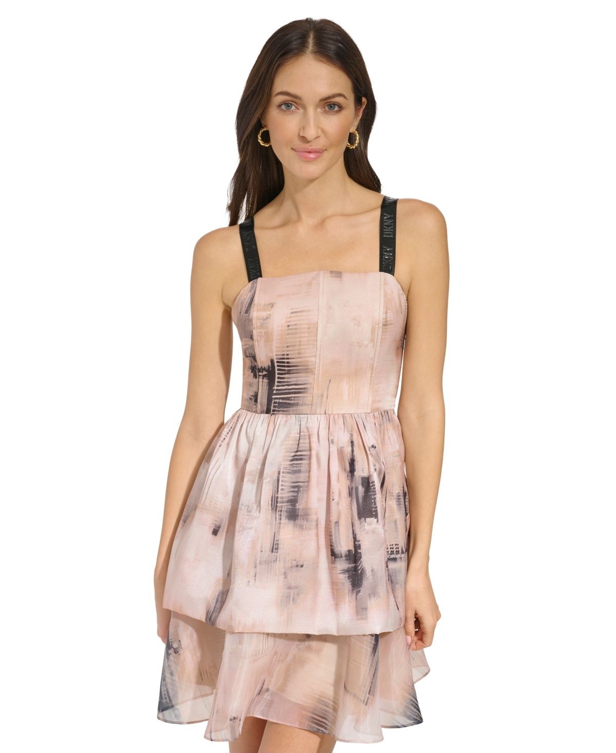 Dkny Women&#39;s Printed Organza Corset Dress - Ivory/sandalwood