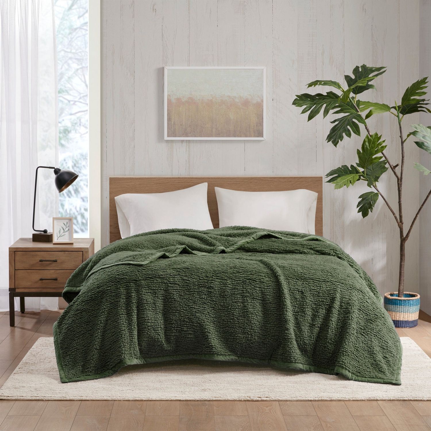 Burlington Green Polyester Twin Blanket
