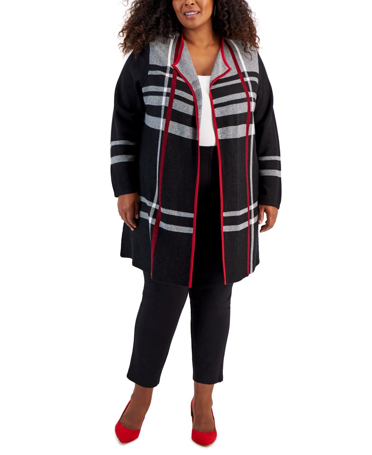 Kasper Plus Size Check Edge to Edge L Fire RedBlack 2X