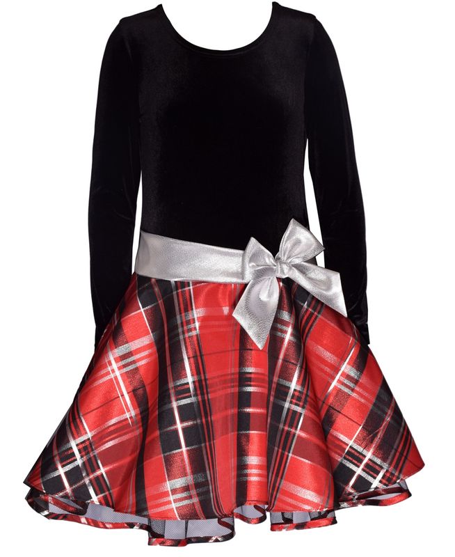 Bonnie Jean Toddler Girls Velvet Bodice to Plaid Skirt Dress - Black