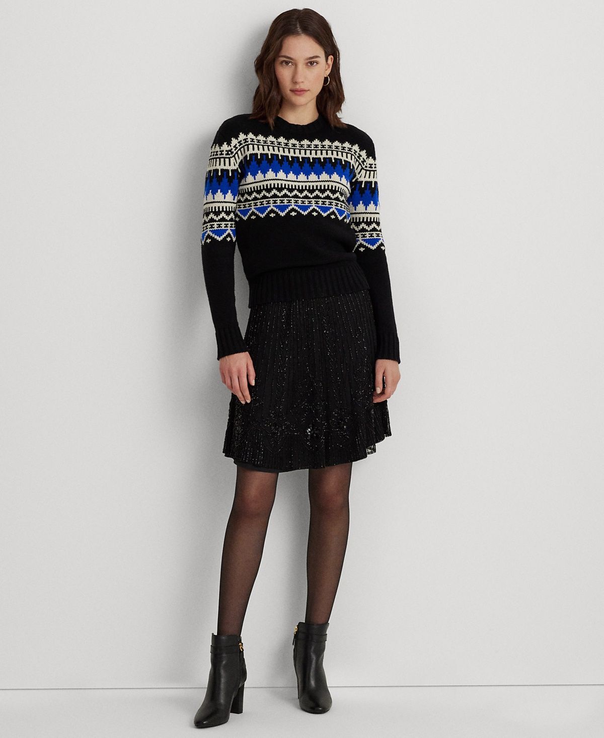 Lauren Ralph Lauren Women&#39;s Beaded Mesh a-Line Skirt, Black, 10
