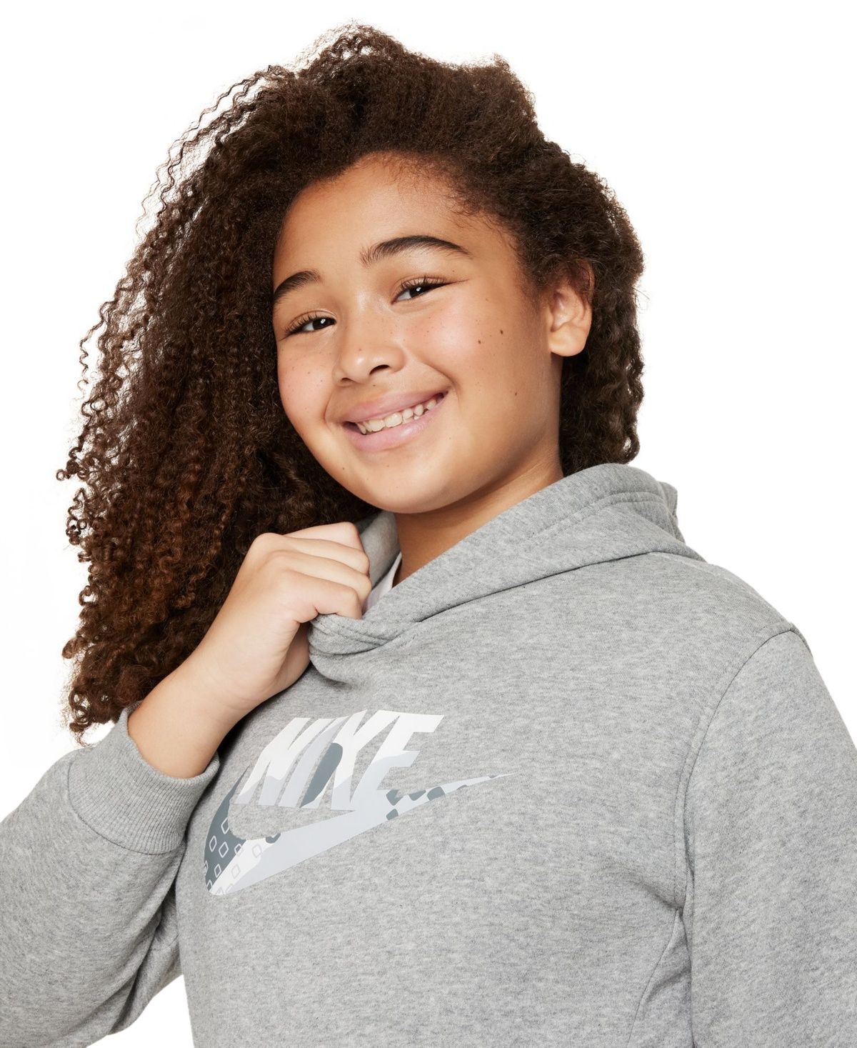Nike Big Kids Sportswear Club Fleece Graphic Hoodie, Extended Size - Dark Grey Heather