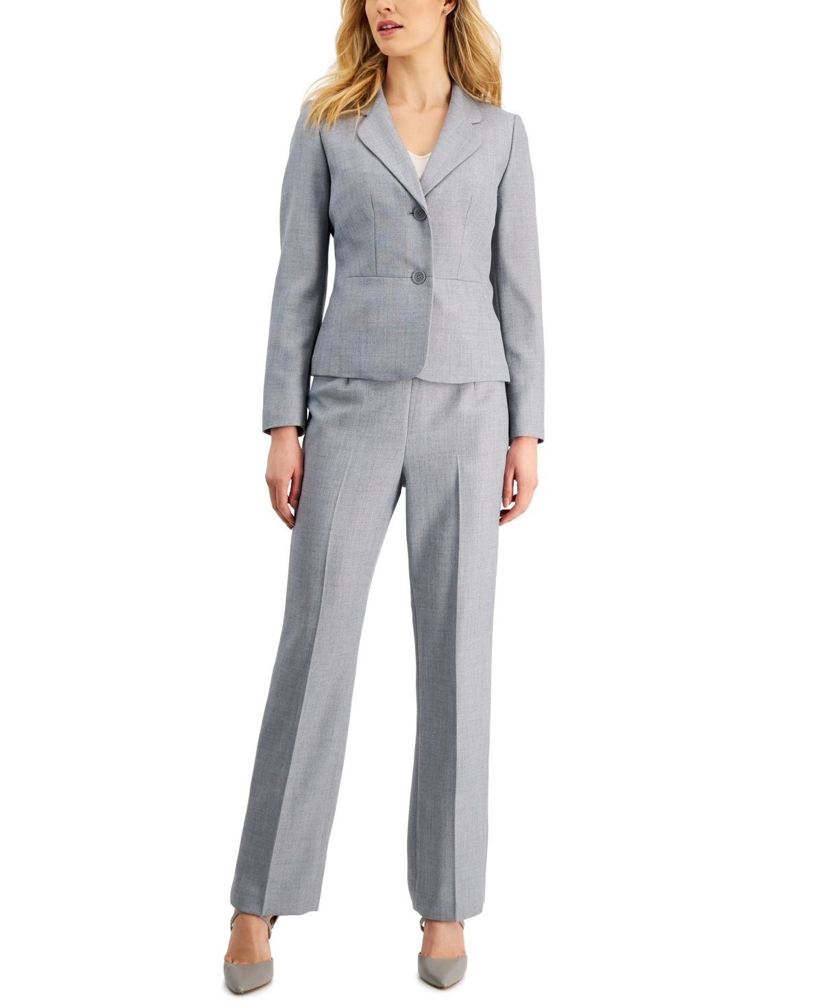 Le Suit Women&#39;s Notch-Collar Pantsuit, Regular and Petite Sizes - Granite Heather