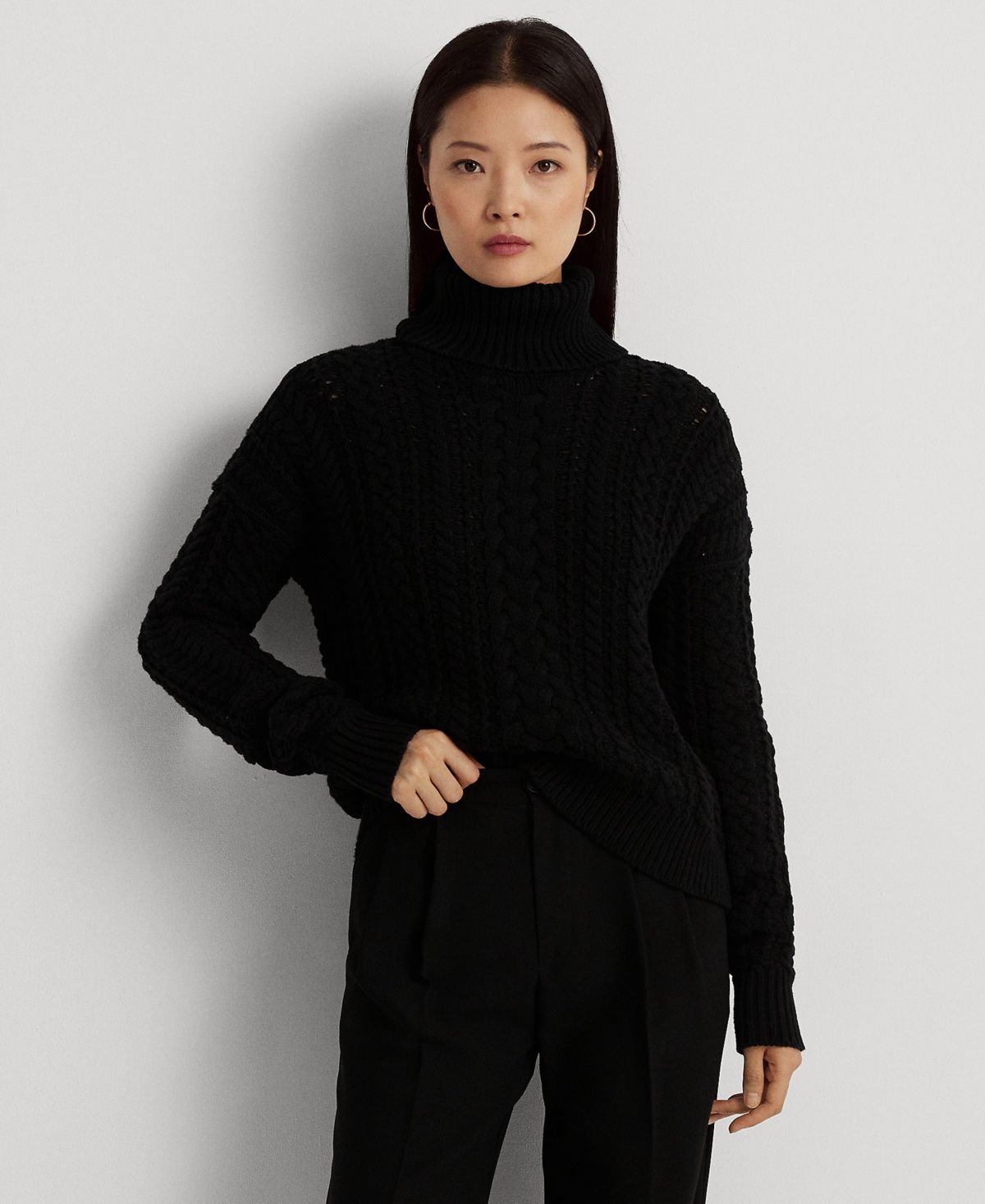 Lauren Ralph Lauren Women&#39;s Cable-Knit Turtleneck Sweater - Black