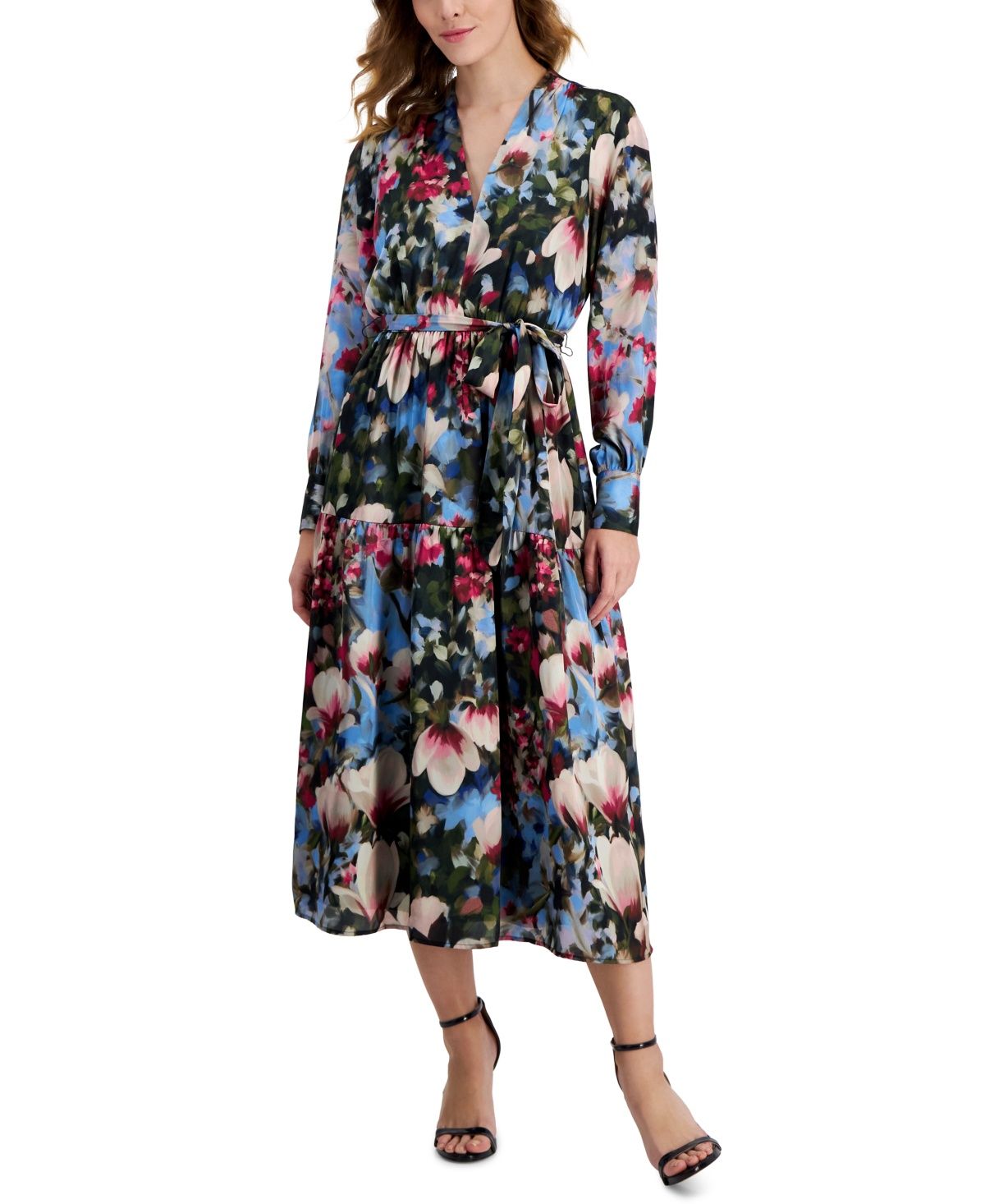 Anne Klein Women&#39;s Soft V Neck Tiered MIDI, Xs