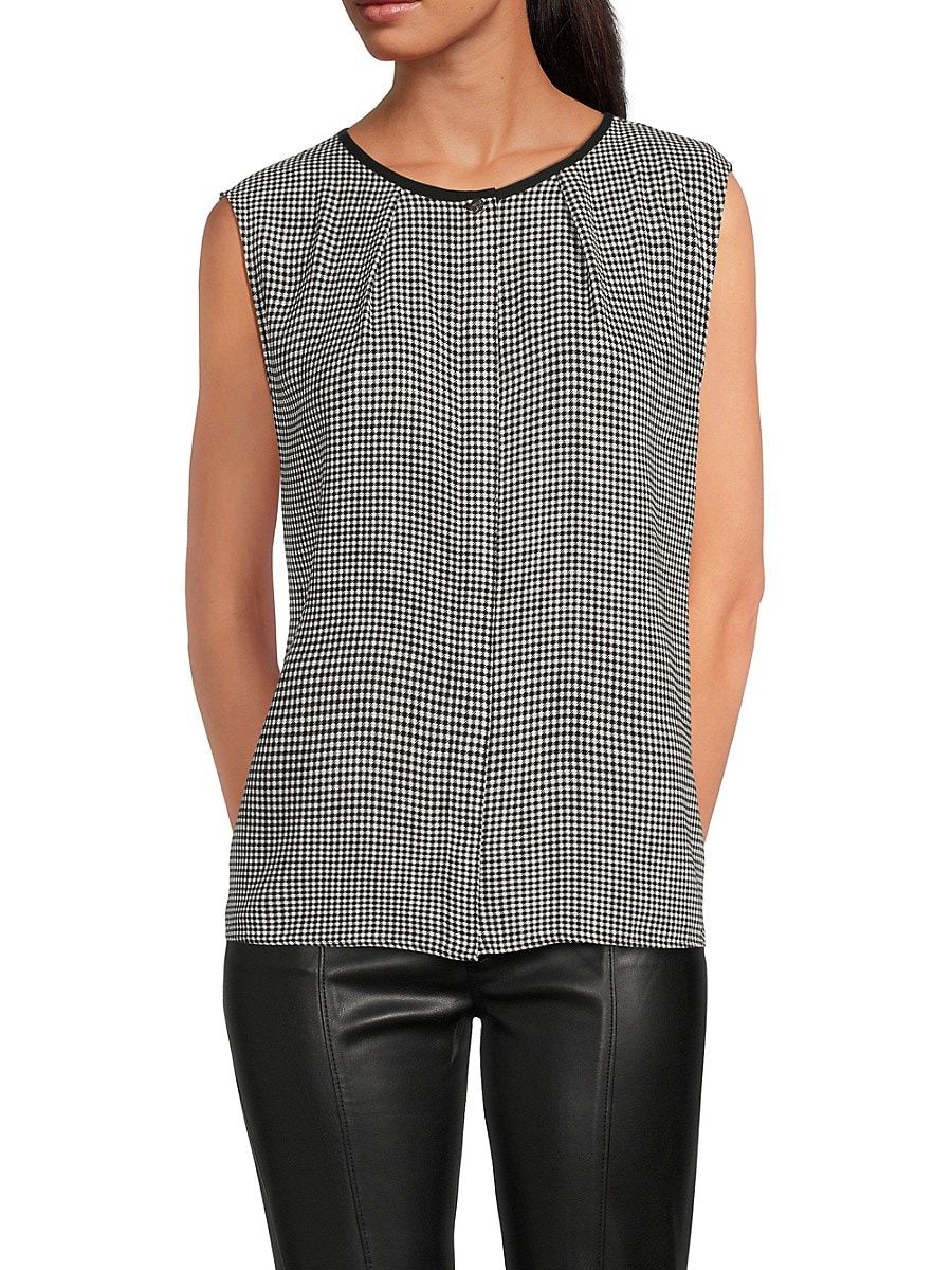 Karl Lagerfeld Women&#39;s Pleated Gingham Blouse - Soft White/black