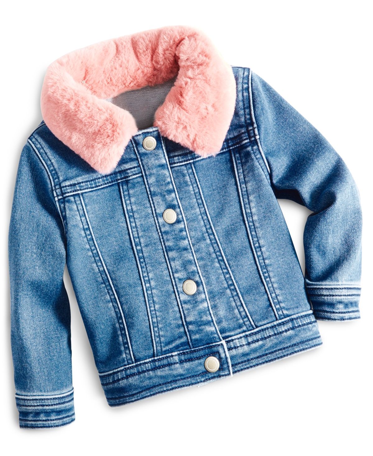 First Impressions Baby Girls Faux Fur Collar Denim Jacket, - Authentic Wash