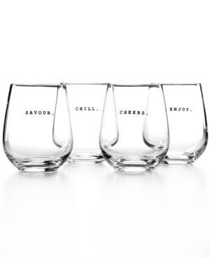 The Cellar Whiteware Words Set of 4 Stemless Wine Glasses