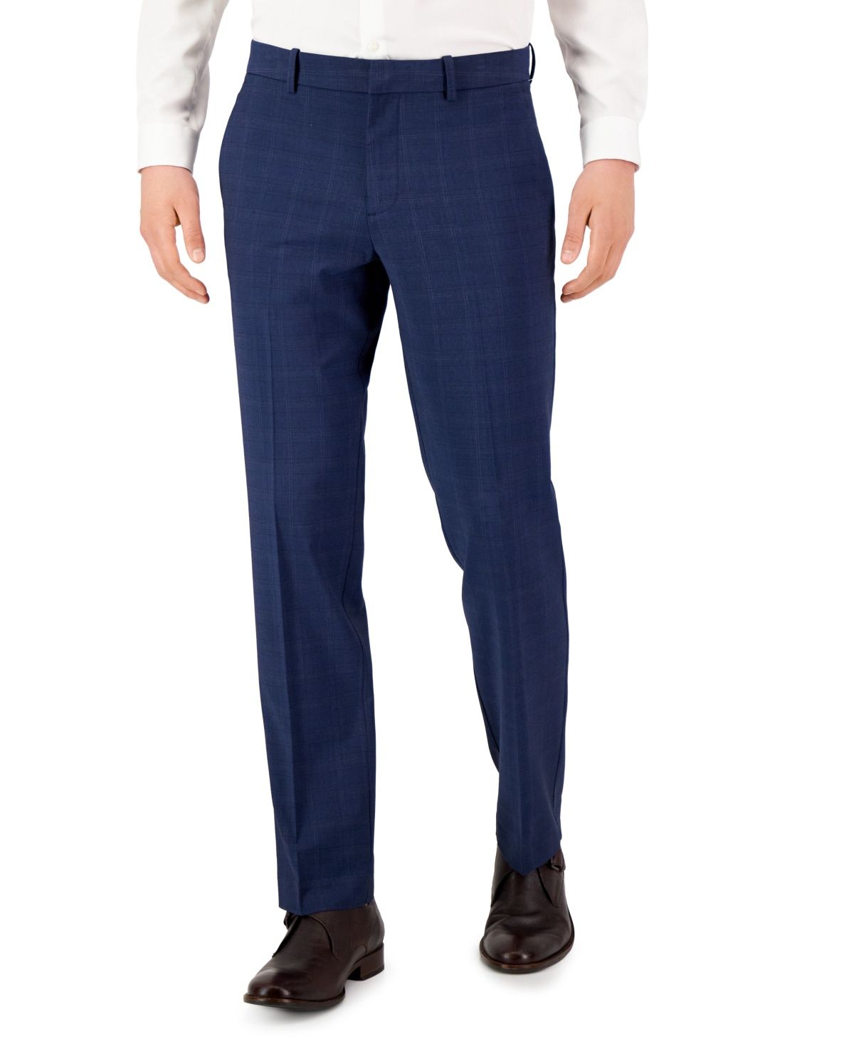 Perry Ellis Portfolio Men&#39;s Modern-Fit Stretch Solid Resolution Pants - Navy Windowpane
