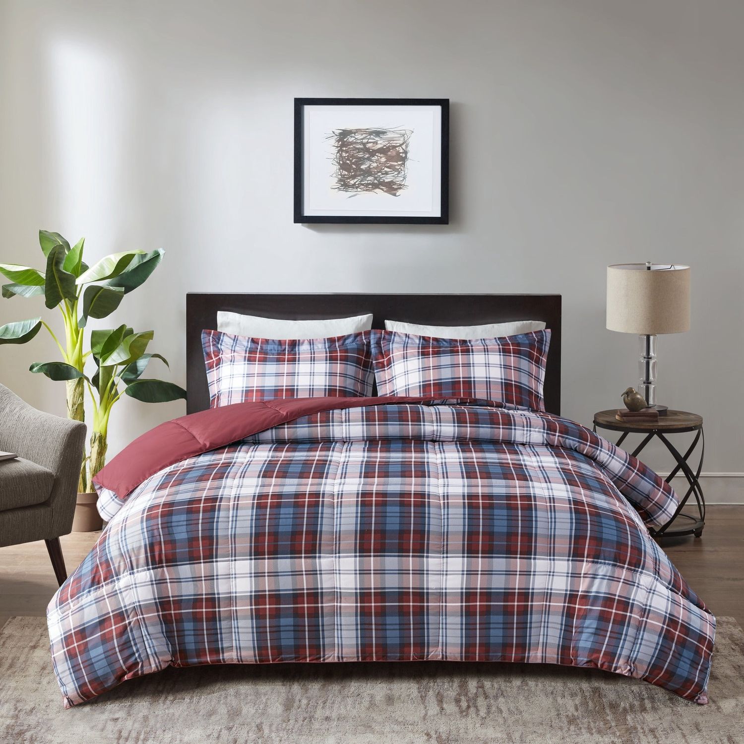 Madison Park Full/Queen Hartford 3M Scotchgard Down Alternative Comforter Set Red: Microfiber, Stain &amp; Water-Resistant