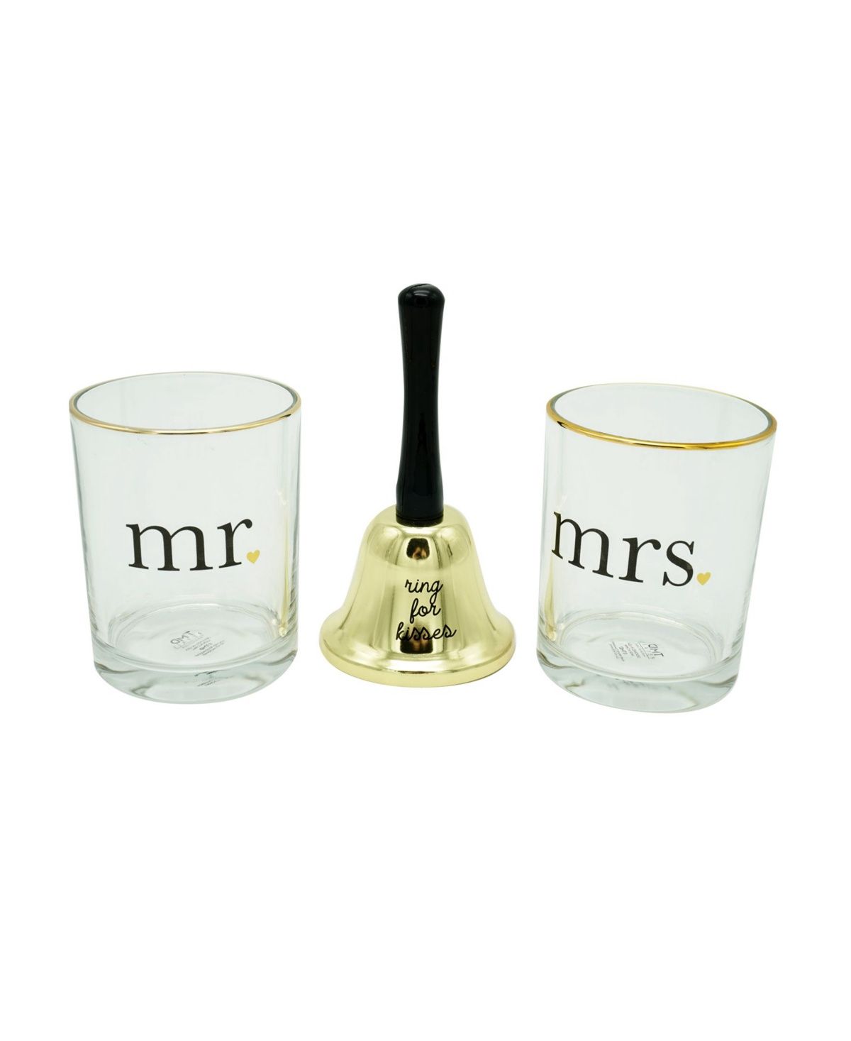 Tmd Holdings Mr and Mrs Rocks Glasses and Hand Bell Set, 3 Pieces - Assorted