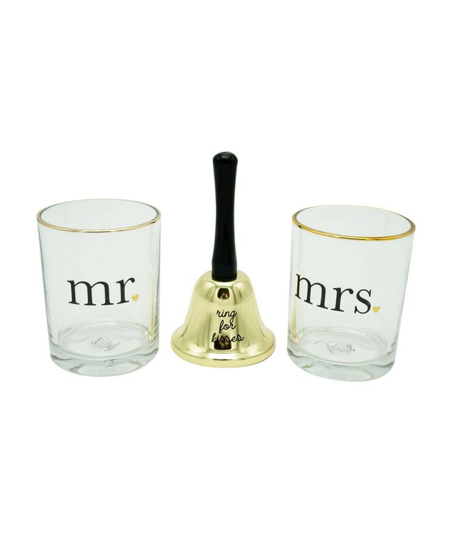 Tmd Holdings Mr and Mrs Rocks Glasses and Hand Bell Set, 3 Pieces - Assorted