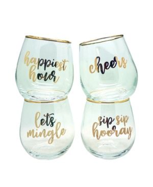 Tmd Holdings Lets Mingle Set of 4 Stemless Wine Glasses  Gold