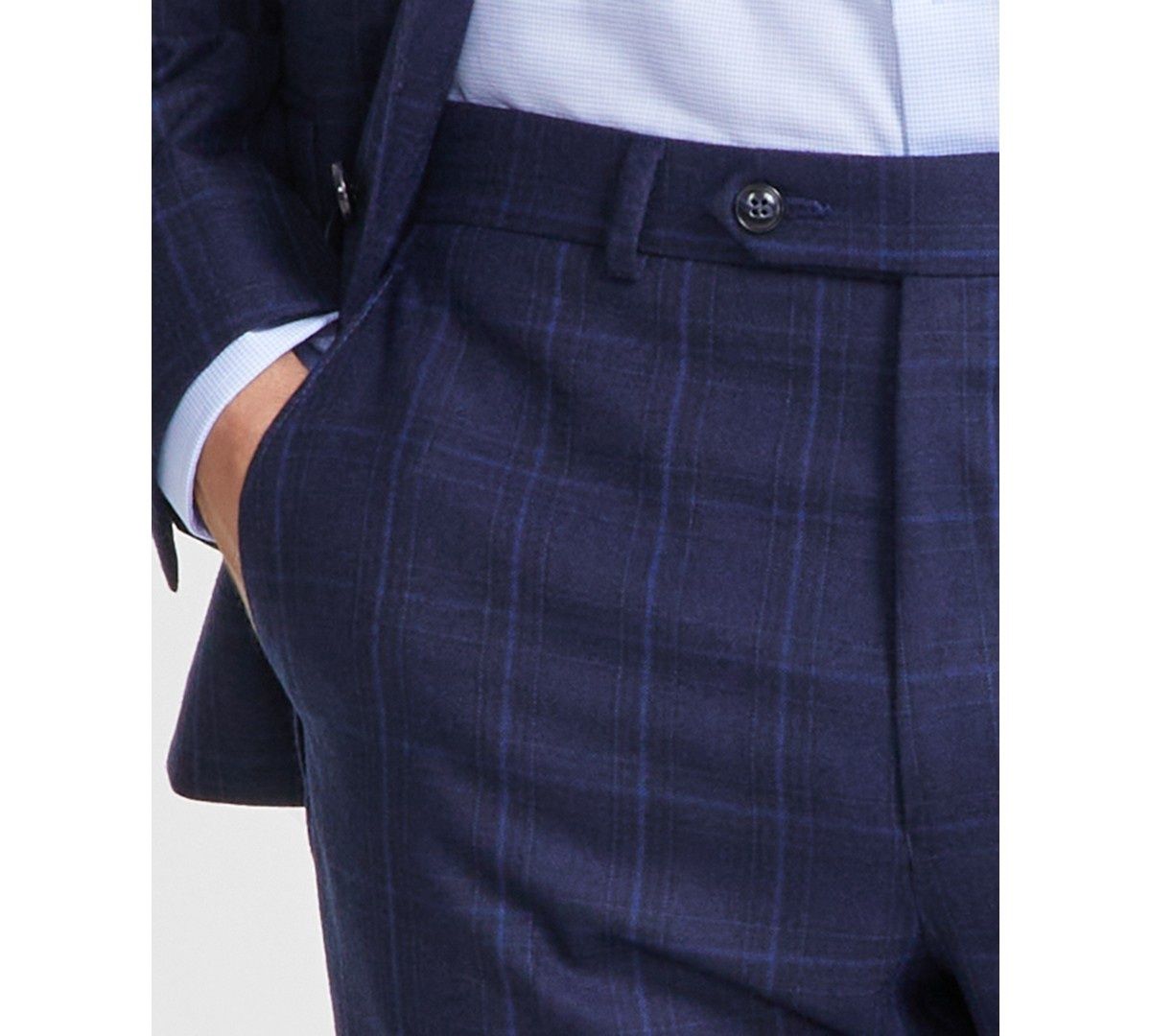 Michael Kors Men&#39;s Classic-Fit Wool-Blend Stretch Plaid Suit Separate Pants - Midnight
