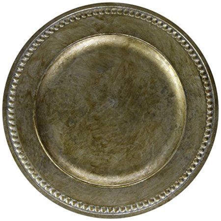 ChargeIt by Jay Beaded Round Charger Plate, 14-Inch, Silver