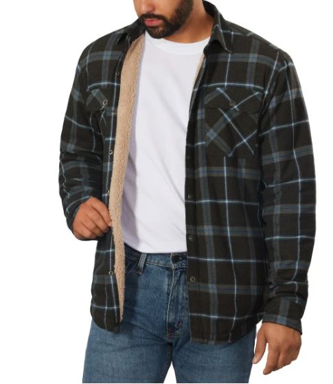 Grizzly Mountain Men&#39;s Flannel Shirt Jacket.Gray.M