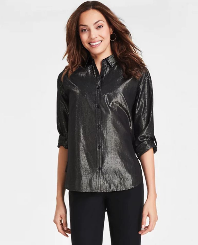 Gloria Vanderbilt Women&#39;s Amanda Lurex Top, Black, Small black shine stripe