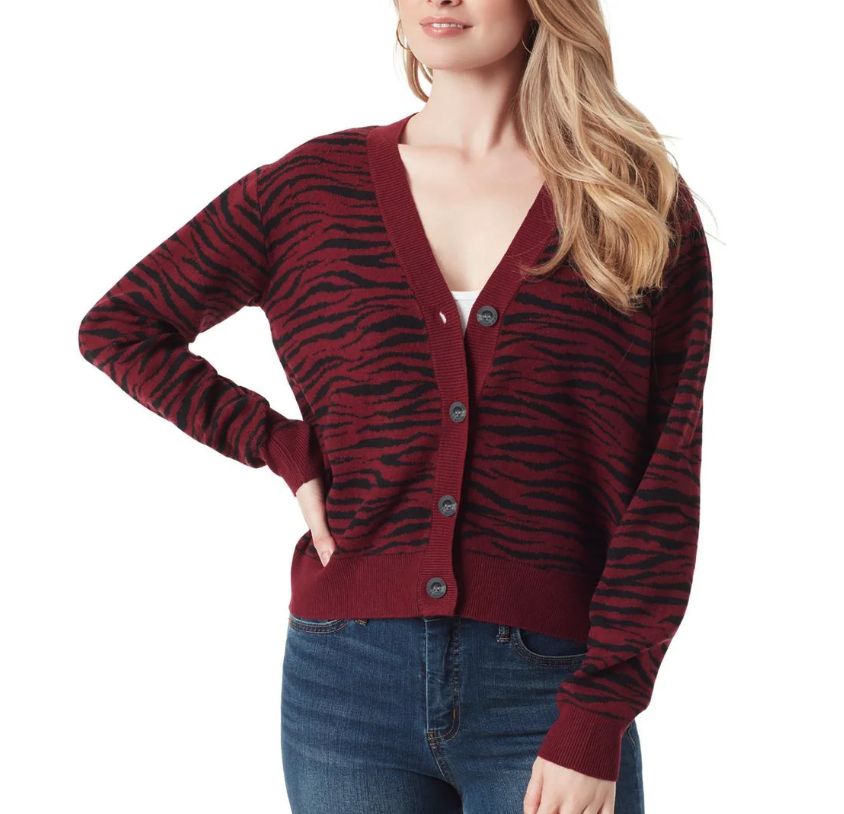 Womens V Neck Ribbed Trim Cardigan Sweater