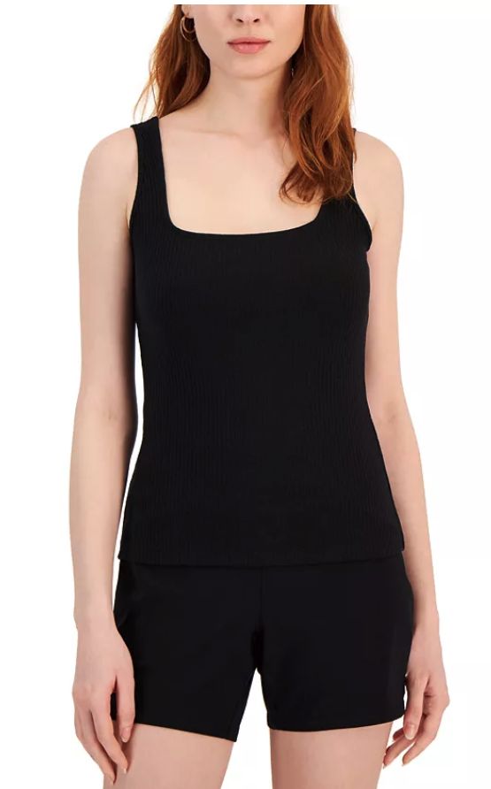 Inc International Concepts Plus Size Square-Neck Ribbed Tank