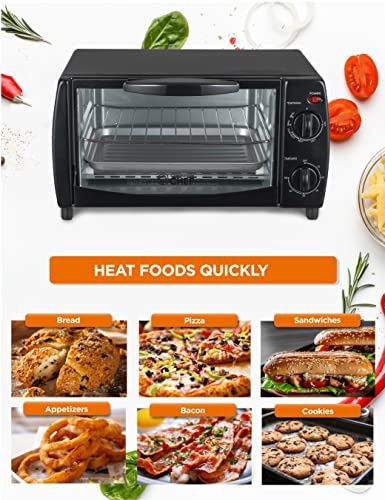 Commercial Chef Toaster Oven, Pizza Oven with Toast, Bake, Broil, Keep Warm, 4 Slice Toaster with Top Bottom Heaters, 9&quot; Pizza Cooker for Kitchen Coun