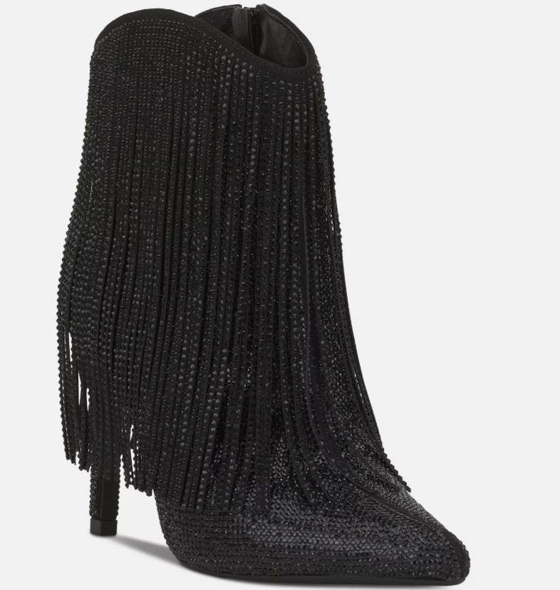 I.N.C. International Concepts Sahoj Western Fringe Booties Black Bling 10.5M