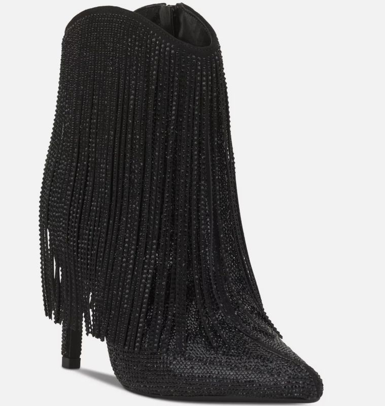 I.N.C. International Concepts Sahoj Western Fringe Booties Black Bling 10.5M