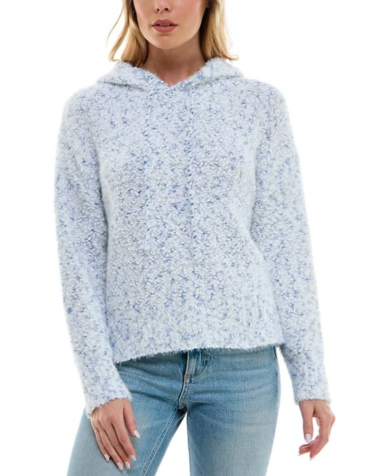Ultra Flirt Juniors&#39; Textured Marled Long-Sleeve Hoodie - Gardenia/Colony Blue/L