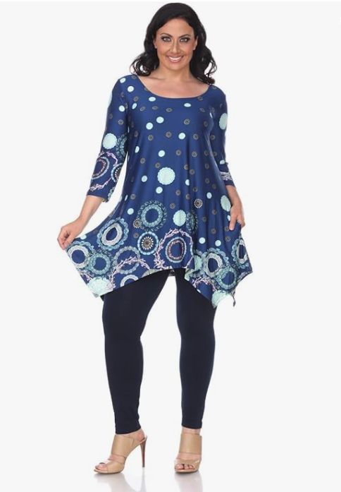 White Mark Plus Size Erie Tunic Top - Blue - 1X
