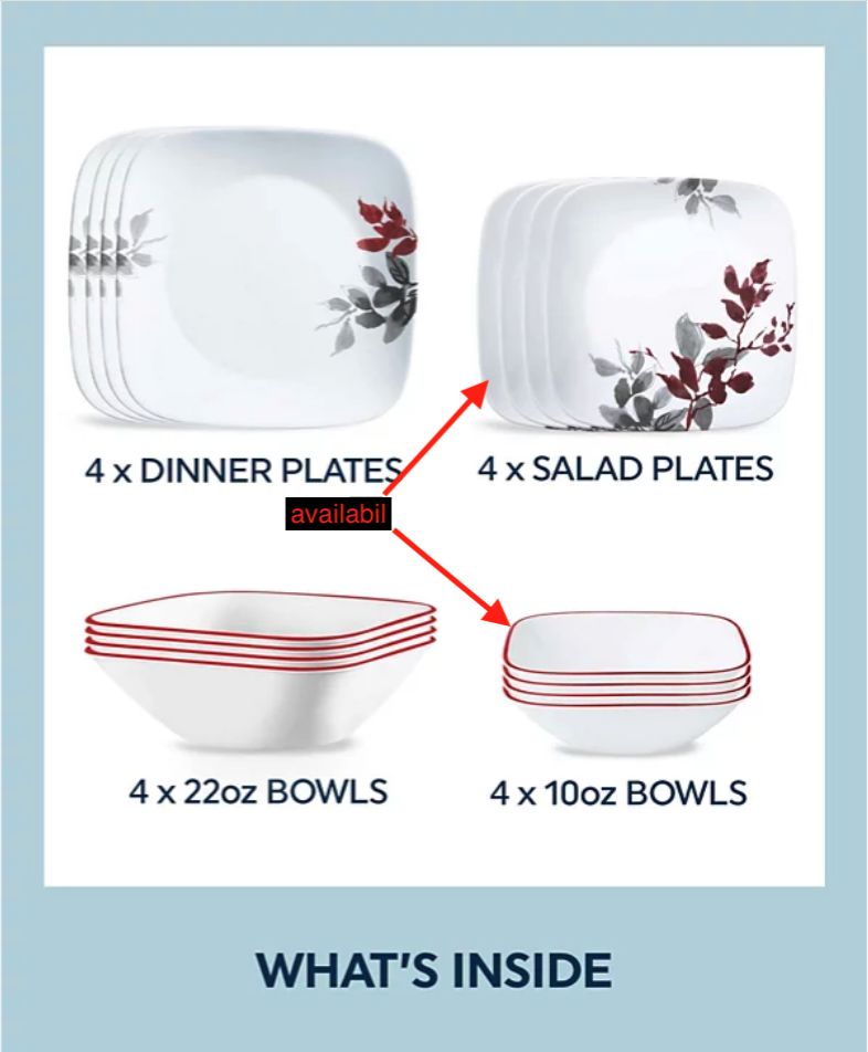 Corelle Square Kyoto Leaves 8 Pc. Dinnerware Set  White