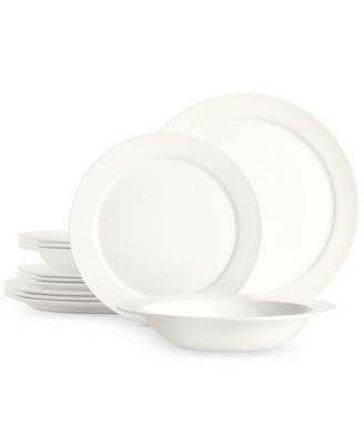 Hotel Collection Round Rim Bone China 12 Pc. Dinnerware Set, Service for 4,  - White