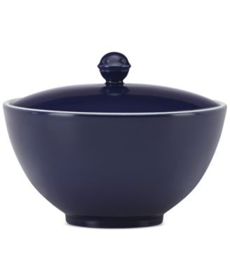 Lenox Larabee Dot Navy Blue Sugar Bowl &amp; Lid