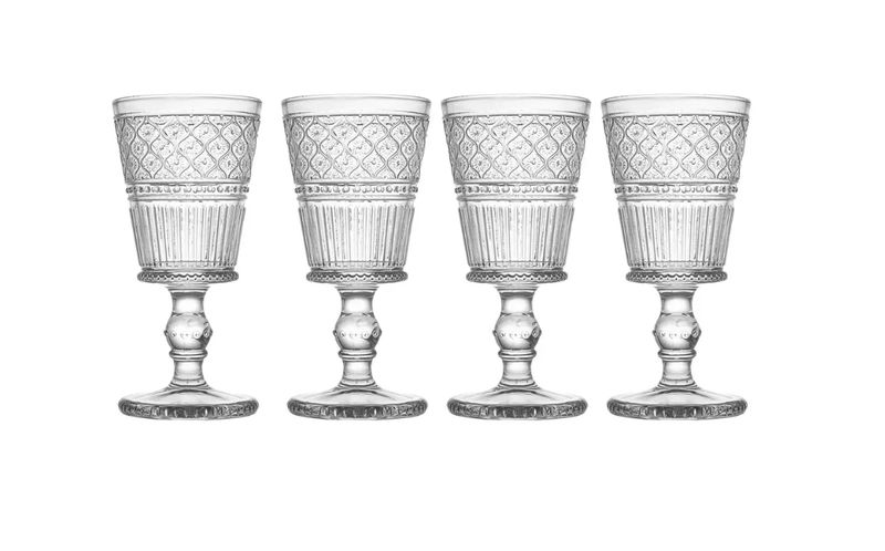 Godinger Silver Set of 4 Claro Goblets Clear: Crystal Drinkware, 9 oz Capacity, Hand Wash, Dishwasher-Safe, 6.69&quot; Height