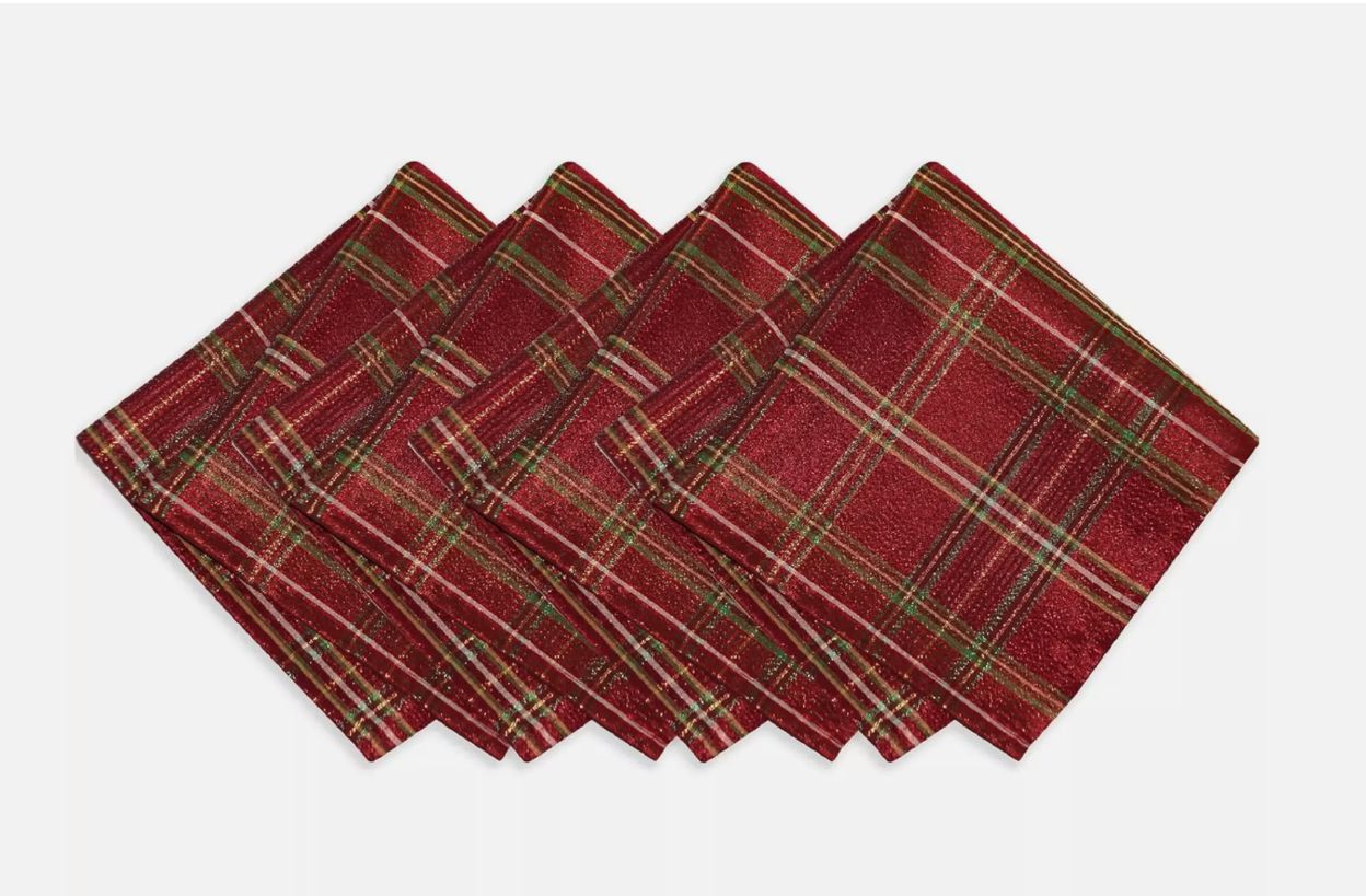 Elrene Shimmering Plaid Napkins, Set Red Green