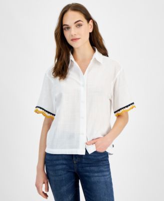 Nautica Jeans Womens Short-Sleeve Crochet-T Bright White M