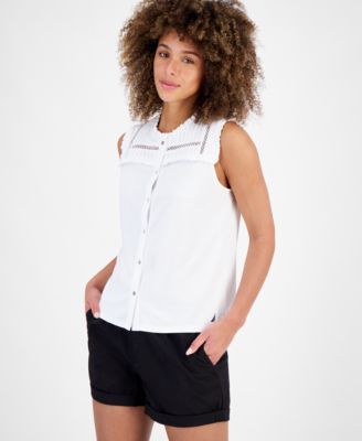 Nautica Jeans Womens Sleeveless Pintuck-Yok Night Sky XL